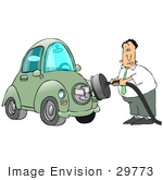 #29773 Clip Art Graphic Of A Man Bracing Himself For Electrocution While Plugging In His Electrical Car To Charge