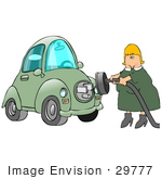 #29777 Clip Art Graphic Of A Blonde Lady Attaching Her Electric Car To The Plug To Charge