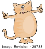 #29788 Clip Art Graphic Of A Tough Orange Cat Flipping Everyone Off