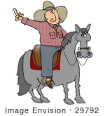 #29792 Clip Art Graphic Of A Tempermental Cowboy On Horseback Flipping The Bird