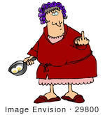 #29800 Clip Art Graphic Of A Mean Woman Frying Eggs And Flipping Off Her Husband