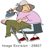 #29807 Clip Art Graphic Of A Domestic Woman Ironing A Man’S Shirt