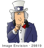 #29819 Clip Art Graphic Of A Stern Uncle Sam Wearing A Hat With Stars On It And A Blue Jacket Pointing Outwards At The Viewer