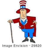 #29820 Clip Art Graphic Of A Bored Man In An Uncle Sam Costume Leaning On A Cane