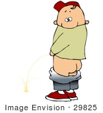 #29825 Clip Art Graphic Of A Mischievious Caucasian Boy Looking Back Over His Shoulder While Peeing In Public