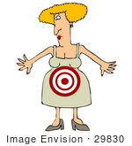#29830 Clip Art Graphic Of A Blond Woman With A Target On Her Belly