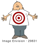 #29831 Clip Art Graphic Of A Bald Man With A Target On His Belly