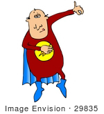#29835 Clip Art Graphic Of A Super Hero Man With A Red Uniform With A Lightning Bolt On It And A Blue Cape