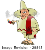 #29843 Clip Art Graphic Of A Man Smoking Out Of The Ears After Eating A Spicy Hot Red Pepper While Touring Mexico Clipart Illustration