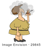 #29845 Clip Art Graphic Of A Woman With Her Face In A Cloud Of Smoke While Smoking A Cigarette