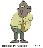 #29846 Clip Art Graphic Of An African American Man Trying To Listen In On A Conversation