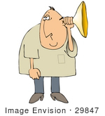 #29847 Clip Art Graphic Of A Man Using An Ear Horn To Enhance His Hearing
