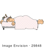 #29848 Clip Art Graphic Of A Sick Male Patient In A Hospital Bed