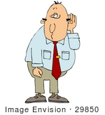#29850 Clip Art Graphic Of A Caucasian Man Trying To Listen In On A Conversation