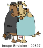 #29857 Clip Art Graphic Of A Romantic Cow Couple Dancing And Embracing