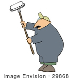 #29868 Clip Art Graphic Of A Man Using A Long Paint Roller