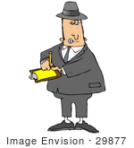 #29877 Clip Art Graphic Of A Caucasian Inspector Writing Notes On A Clipboard