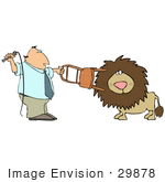 #29878 Clip Art Graphic Of A Man Using A Chair And Whip To Tame A Lion