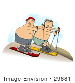 #29881 Clip Art Graphic Of Men Sand Skiing On Dunes In A Desert