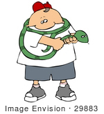 #29883 Clip Art Graphic Of A Proud Boy Holding His Pet Snake