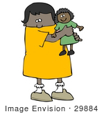 #29884 Clip Art Graphic Of A Cute African American Girl Hugging Her Doll