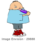#29888 Clip Art Graphic Of A Happy Boy Licking A Grape Popsickle