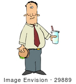 #29889 Clip Art Graphic Of A Man Holding A Hamburger And Soda