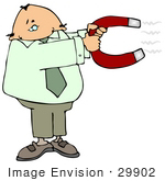 #29902 Clip Art Graphic Of A Man Holding A Magnet In Hopes Of Attracting Women