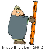 #29912 Clip Art Graphic Of A Man Setting Up An Orange Ladder