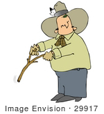 #29917 Clip Art Graphic Of A Cowboy Water Witching With A Stick