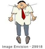 #29918 Clip Art Graphic Of A Depressed Businessman Hung Out To Dry On A Clothes Line
