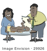 #29926 Clip Art Graphic Of A Wife And Mother Grinning In Satisfaction At Her Husband And Father Of Her Child As He Changes The Baby’S Diaper For Once