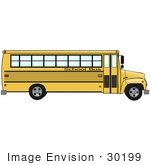 #30199 Clip Art Graphic of a Yellow School Bus in Profile by DJArt