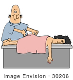 #30206 Clip Art Graphic Of A Nervous Bald White Man Massaging A Woman’S Back