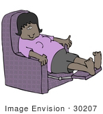 #30207 Clip Art Graphic Of An Exhausted Black Woman In Purple Leaning Back In A Recliner Chair After A Long Day