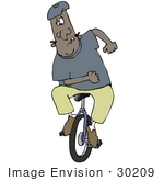 #30209 Clip Art Graphic Of A Black Man Determined To Maintain His Balance While Learning To Ride A Unicycle