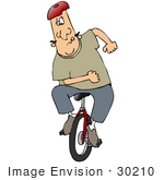 #30210 Clip Art Graphic of a White Man Determined To Maintain His Balance While Learning To Ride A Unicycle by DJArt