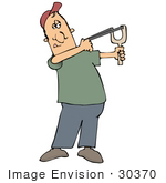 #30370 Clip Art Graphic Of A Man Aiming A Slingshot