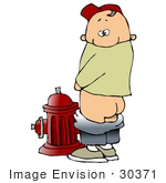 #30371 Clip Art Graphic Of A Bad Boy Peeing On A Fire Hydrant