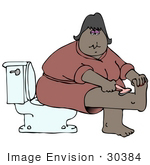#30384 Clip Art Graphic Of A Black Woman In A Pink Robe Sitting On A Toilet And Shaving Her Leg
