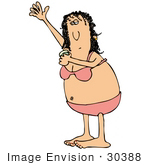 #30388 Clip Art Graphic Of A White Woman In A Bra And Underwear Applying Antiperspirant To Her Armpit