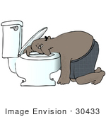 #30433 Clip Art Graphic Of A Nauseated Hispanic Or African American Man With The Flu Leaning His Head Under The Toilet Seat After Throwing Up