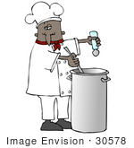 #30578 Clip Art Graphic Of An African American Male Chef Wearing A Chef’S Hat And Jacket With A Red Collar Holding A Tomato And A Knife While Preparing Food