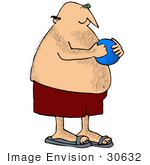#30632 Clipart Illustration Of A Caucasian Man With A Hairy Body Wearing Sandals And Swim Shorts While Playing With A Ball At The Beach