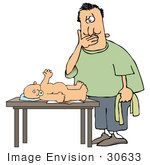 #30633 Clipart Illustration Of A Caucasian Father Covering His Mouth And Trying Not To Puke While Changing A Baby’S Diaper