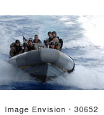 #30652 Stock Photo Of United States Navy Sailors Riding A Rigid Hull Inflatable Boat During A Training Exercise