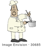 #30685 Clip Art Graphic Of A Male Hispanic Chef Stirring A Pot Of Food With A Whisk