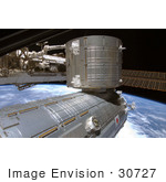#30727 Stock Photo Of The Kibo Japanese Pressurized Module And Kibo Japanese Logistics Module Of The International Space Station Over A Backdrop Of Earth June 6th 2008