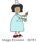 #30781 Clip Art Graphic Of A Hispanic Female Nurse Holding Out A Pill And Glass Of Water For A Hospital Patient