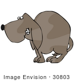 #30803 Clip Art Graphic Of A Scared And Nervous Brown Dog Cowering With His Tail Tucked Between His Hind Legs